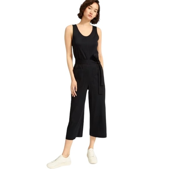NEW EVERLANE The Luxe Cotton Jumpsuit in Black Size Medium - Picture 1 of 10